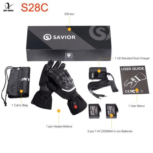 DAY WOLF Heated Motorcycle Gloves Waterproof Rechargeable Winter Gear