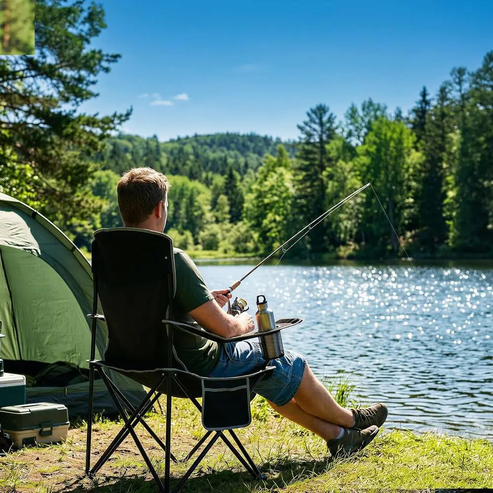 Portable Folding Camping Chairs With Cooler Bag And Cup Holders