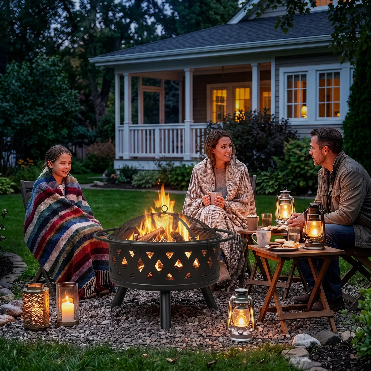 Heavy Duty Wrought Iron Outdoor Fire Pit With Spark Screen