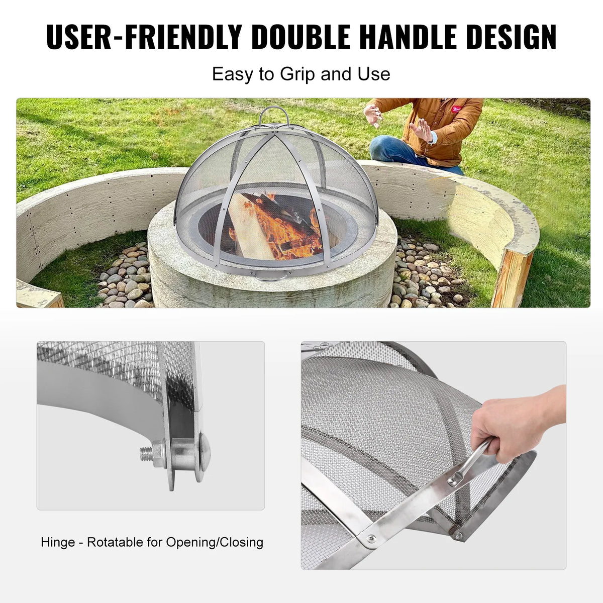 Stainless Steel Outdoor Fire Pit Spark Screen Protective Lid