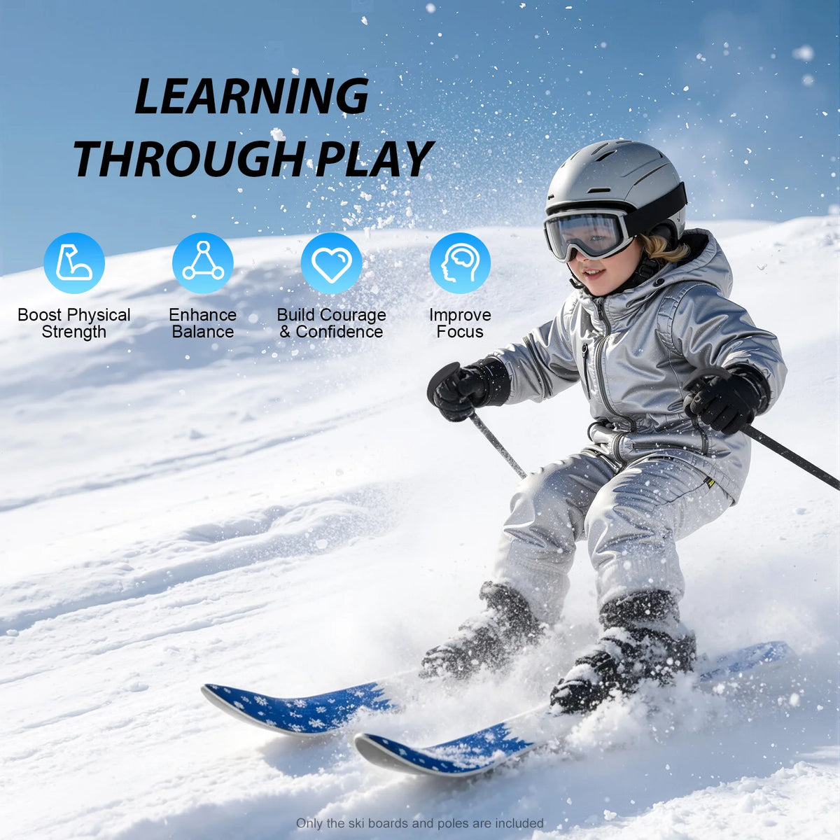 Kids Ski Set With Poles Durable ABS Construction For Beginners
