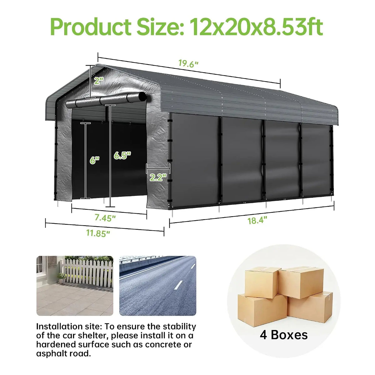 Heavy Duty Metal Carport Kit With Removable Sidewalls