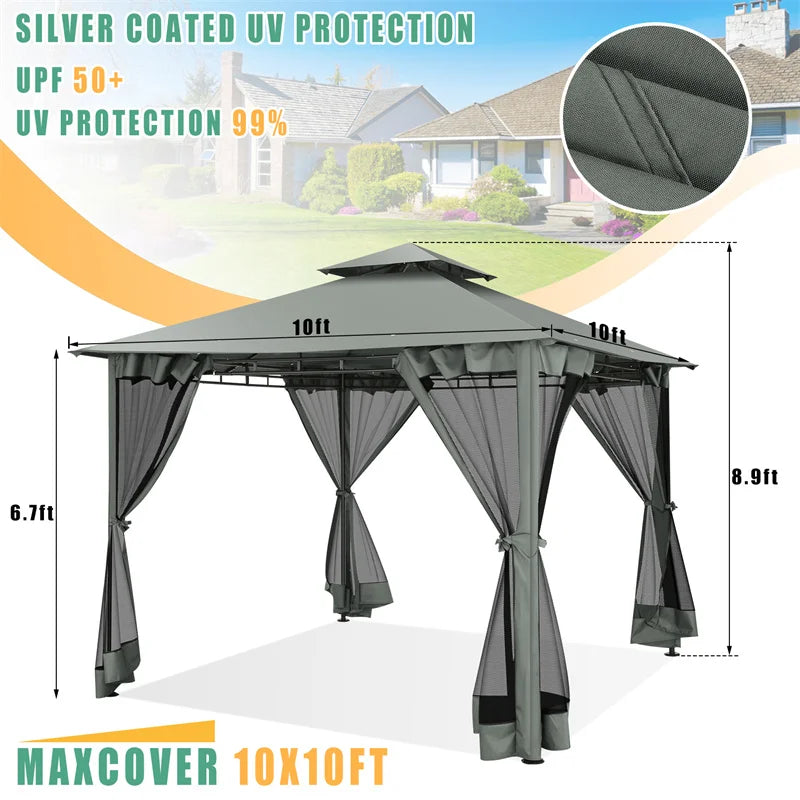 Cobizi Waterproof Outdoor Gazebo With Double Roof And Mosquito Netting