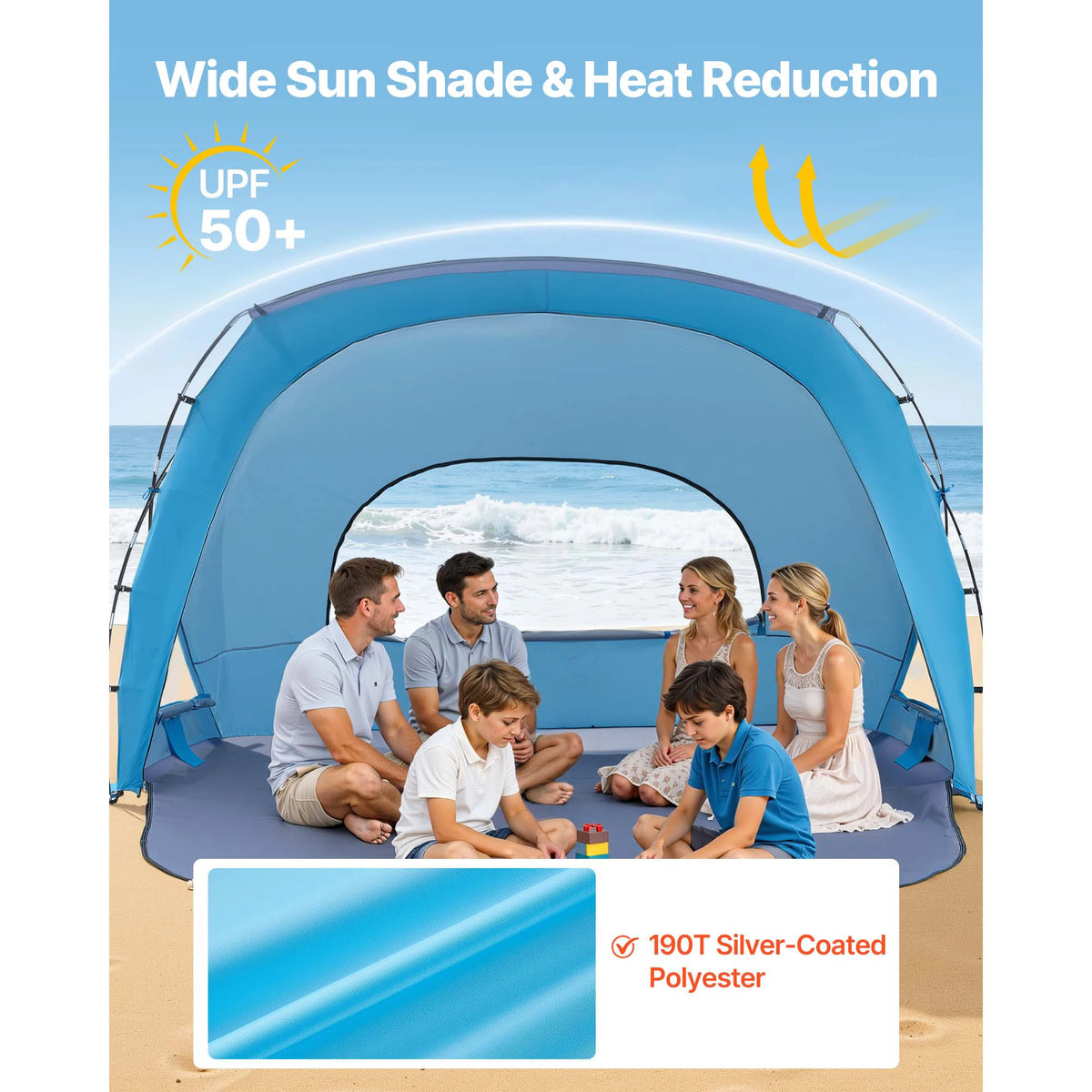 VEVOR 6 Person Portable Beach Sun Shelter with Carry Bag