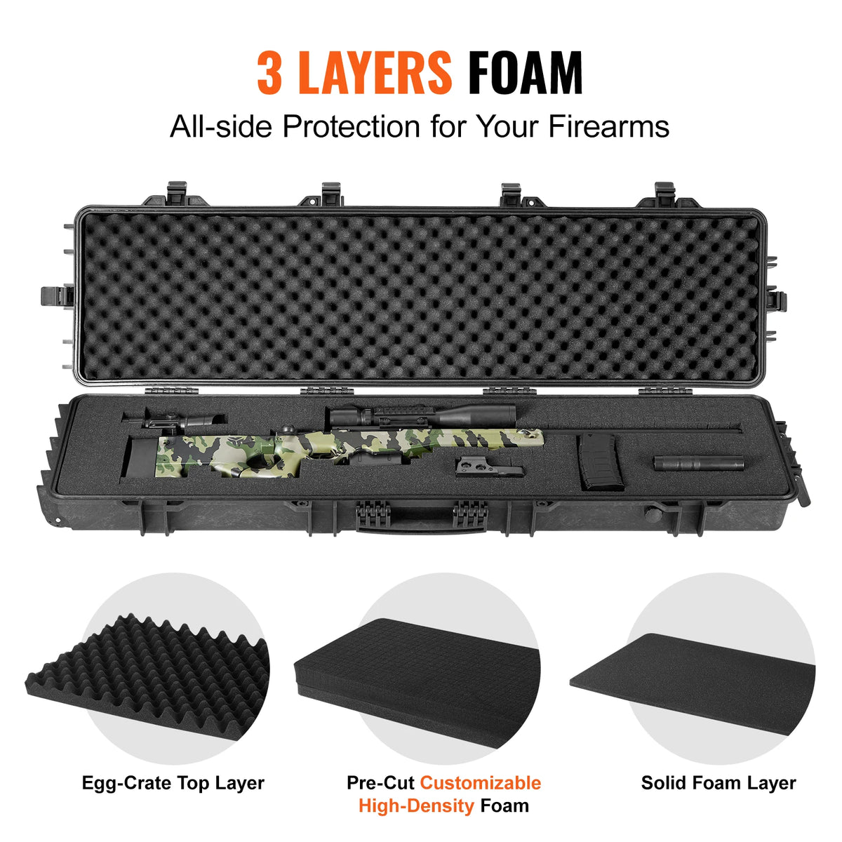 SucceBuy Hard Rifle Case Waterproof Shockproof Protective Storage