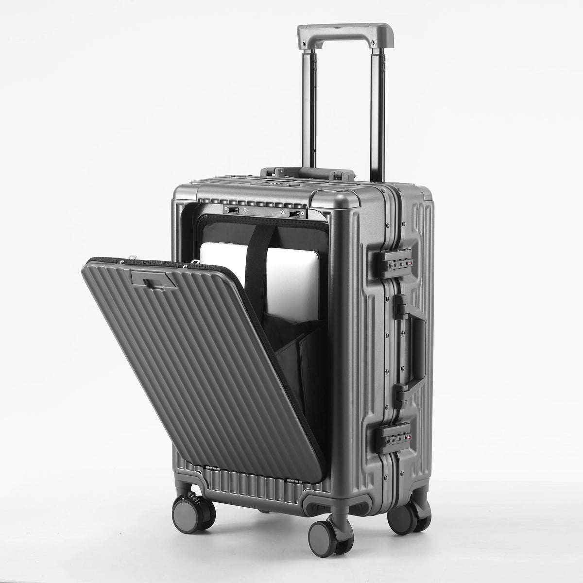 BunnyFly Aluminum Frame Front Opening Laptop Trolley Case Suitcase