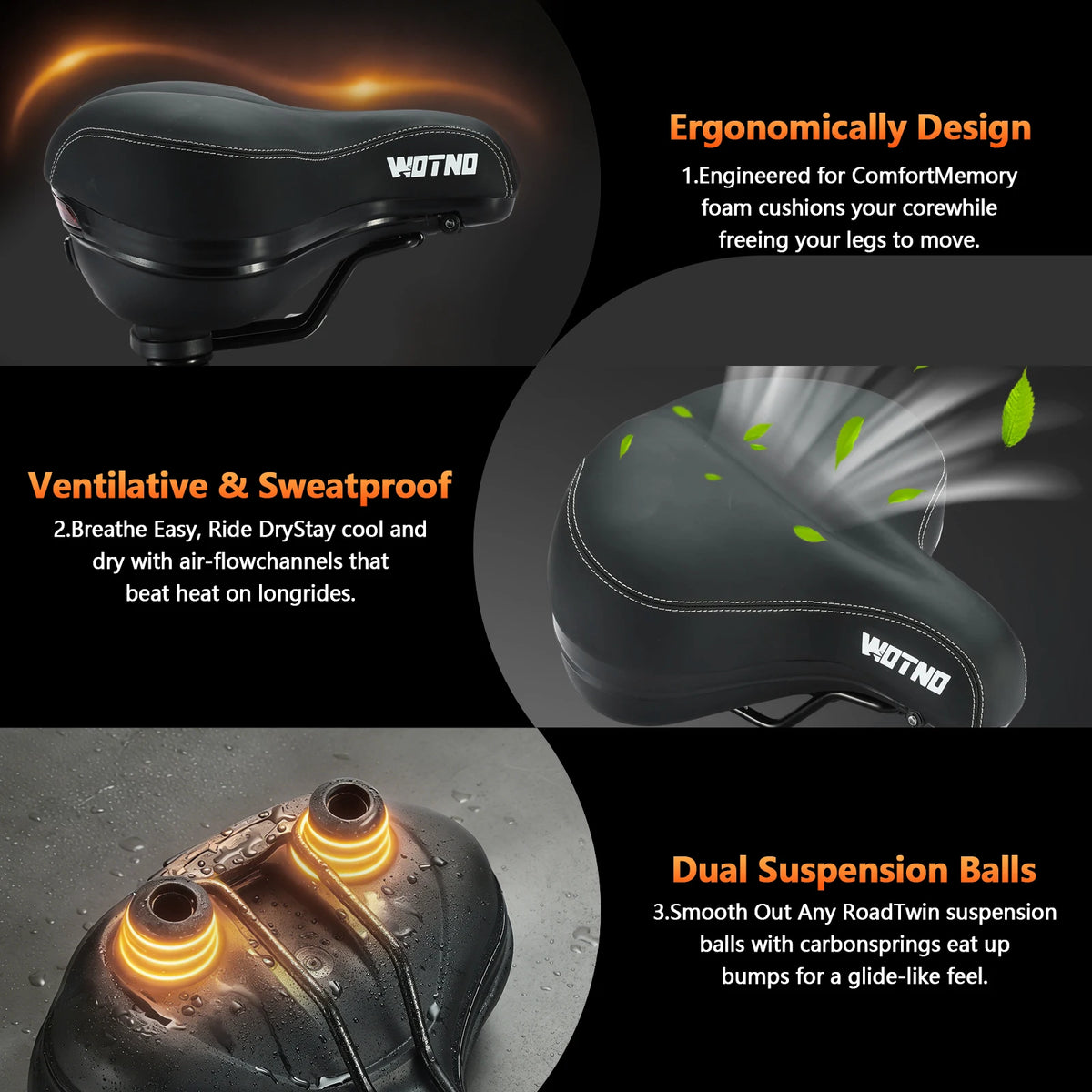 Wide Memory Foam Bicycle Saddle With Shock Absorption For Road Bicycles