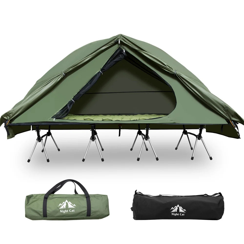 Night Cat Elevated Single Person Camping Cot Tent With Rainfly