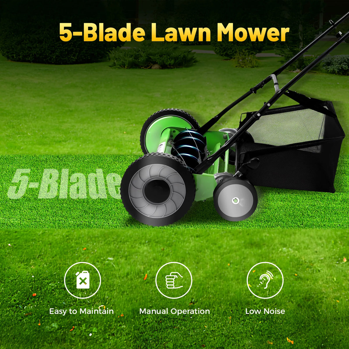 Adjustable Manual Reel Lawn Mower With Grass Catcher