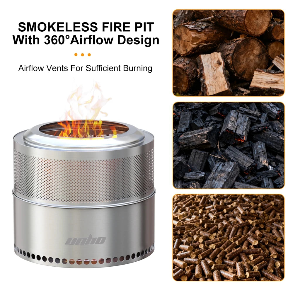 Unho Smokeless Portable Fire Pit for Camping and Outdoor BBQ