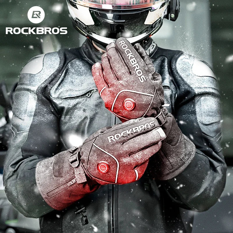 ROCKBROS Heated Ski Gloves Waterproof Touchscreen Winter Rechargeable