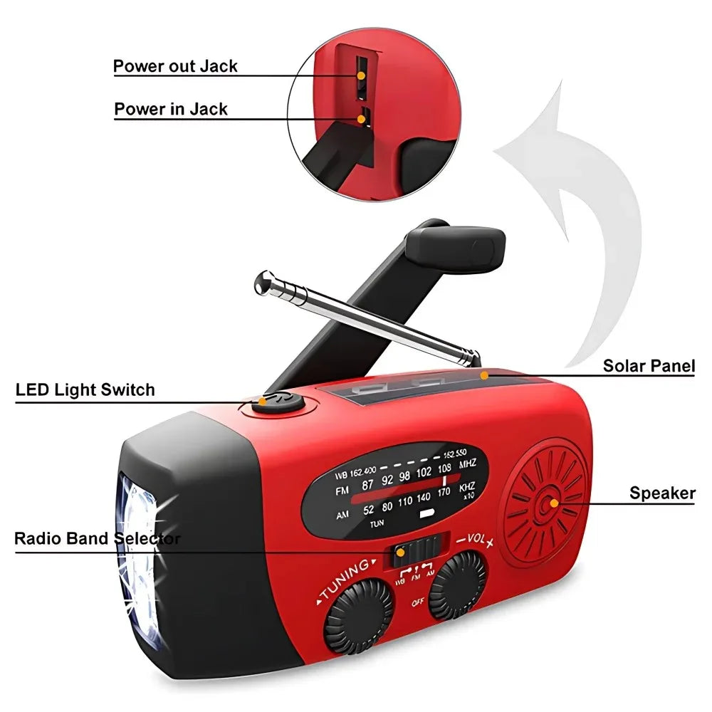 Solar Hand Crank Emergency Weather Radio With Power Bank