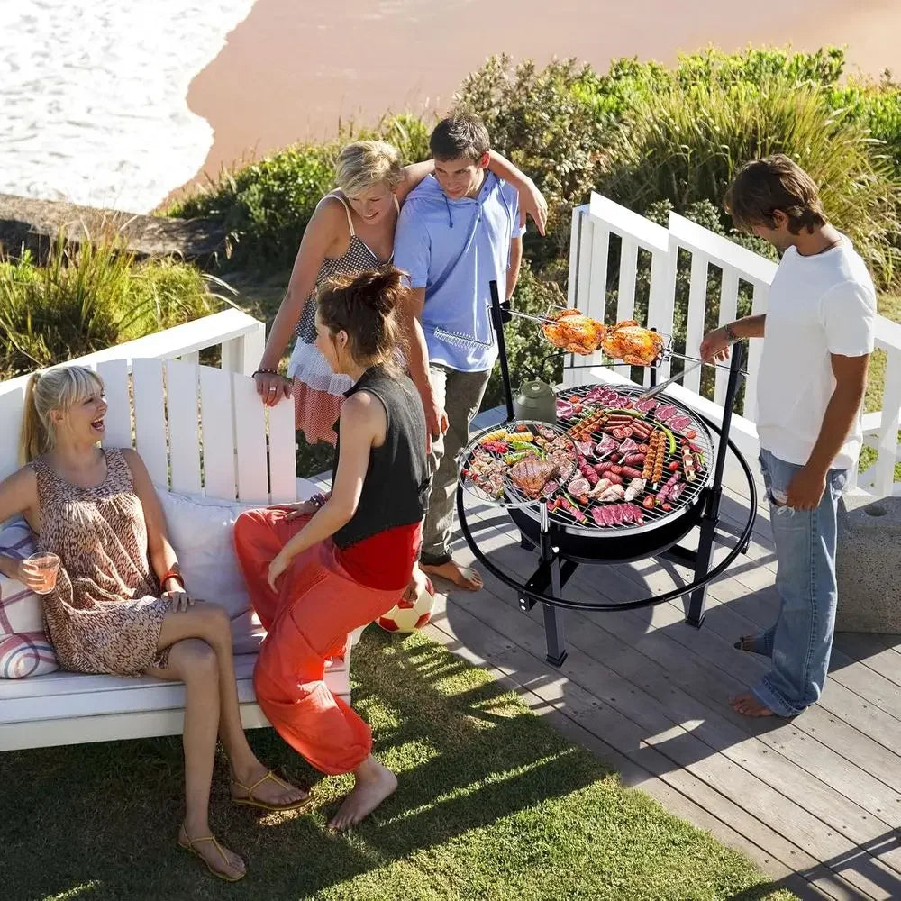 Classic Metal Outdoor Wood Burning Fire Pit With Swivel Barbecue Grill