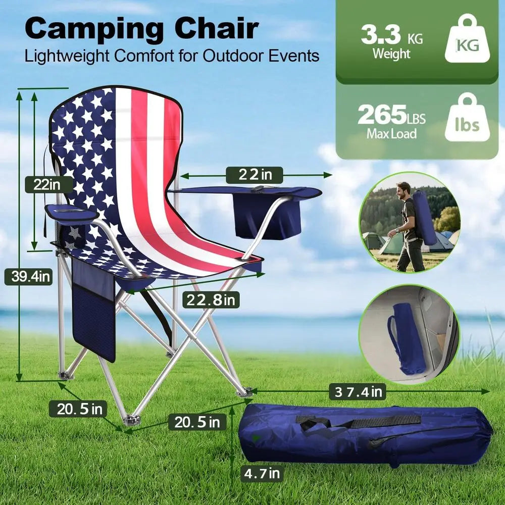 Portable Camping Chair With Cooler Pouch Cup Holder And Storage Bag