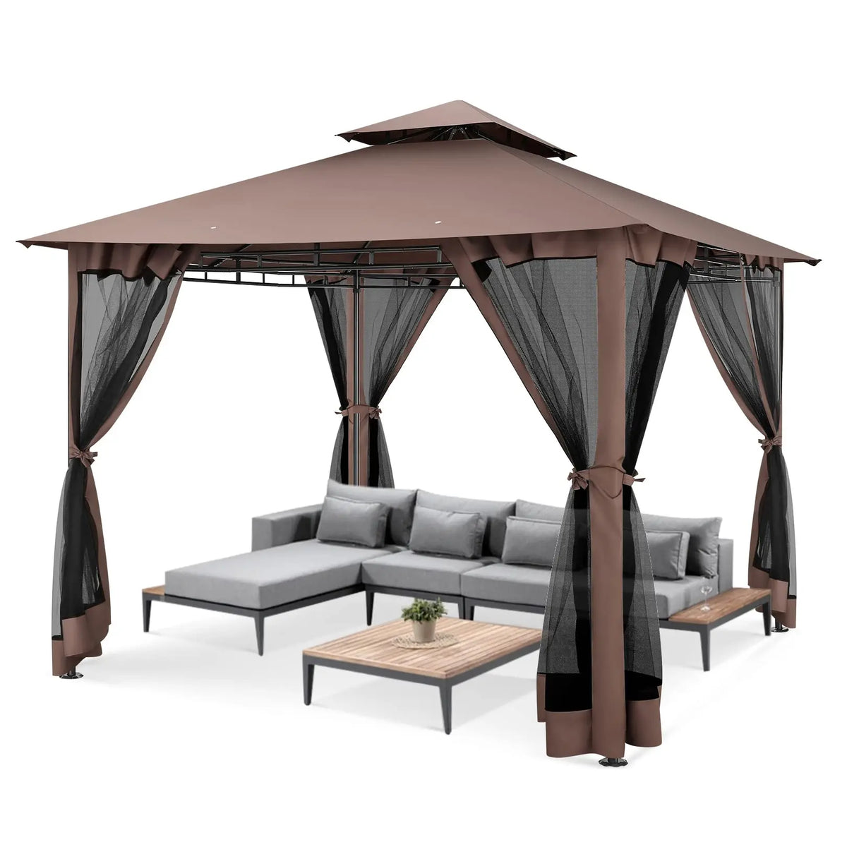 Cobizi Waterproof Outdoor Gazebo With Double Roof And Mosquito Netting