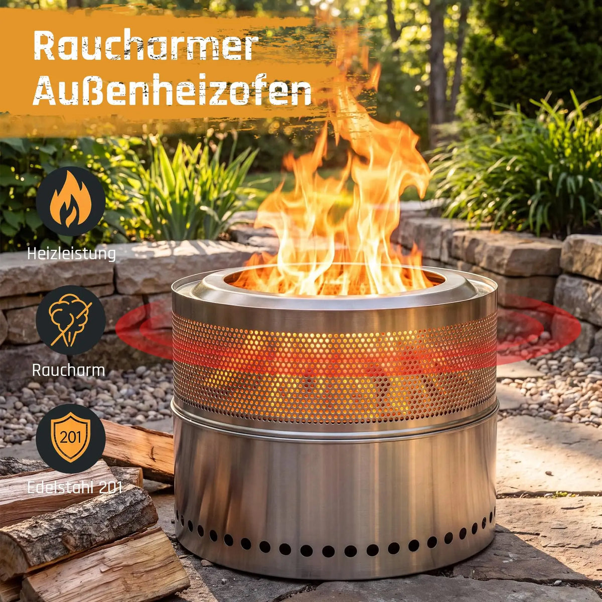 Smokeless Stainless Steel Fire Pit With Grill And Ash Pan