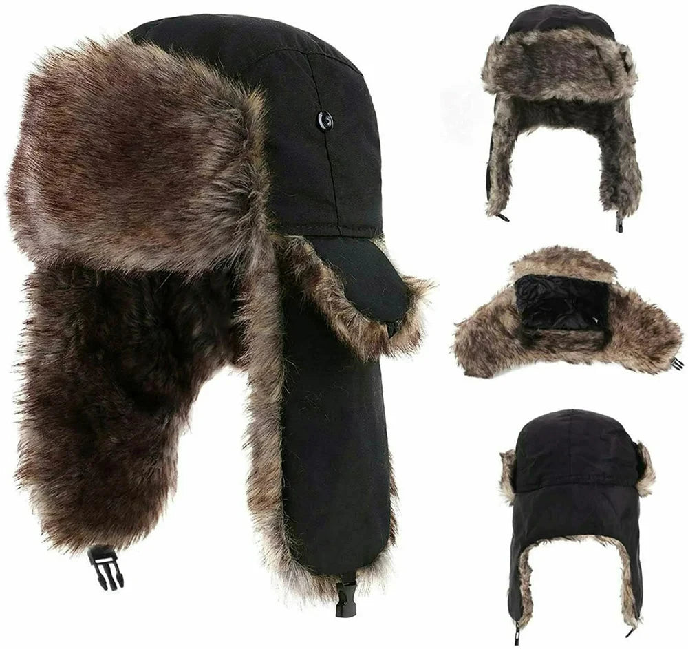 Winter Ushanka Trapper Hat With Warm Faux Fur Ear Flaps