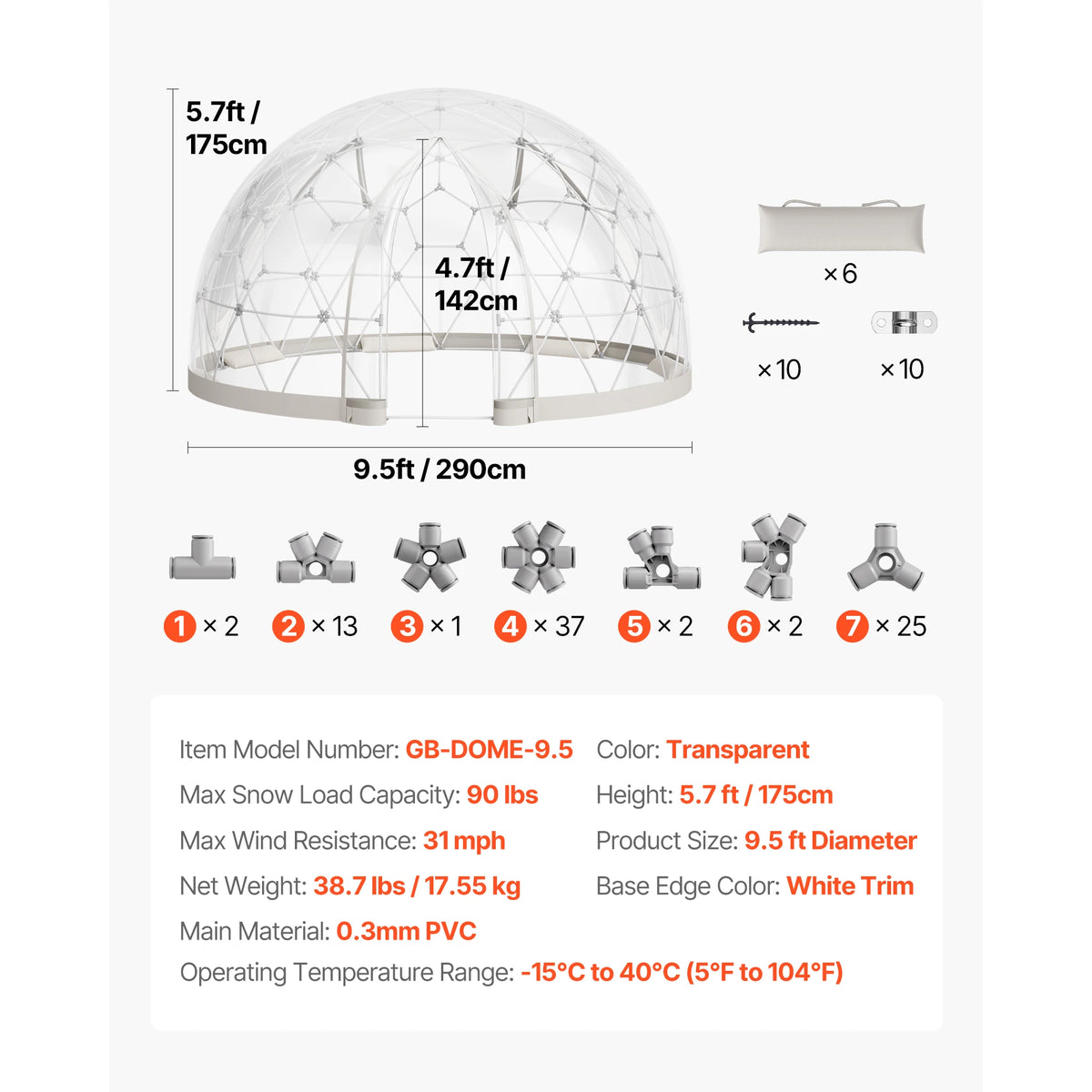 SucceBuy Weatherproof Geodesic Dome Greenhouse Tent