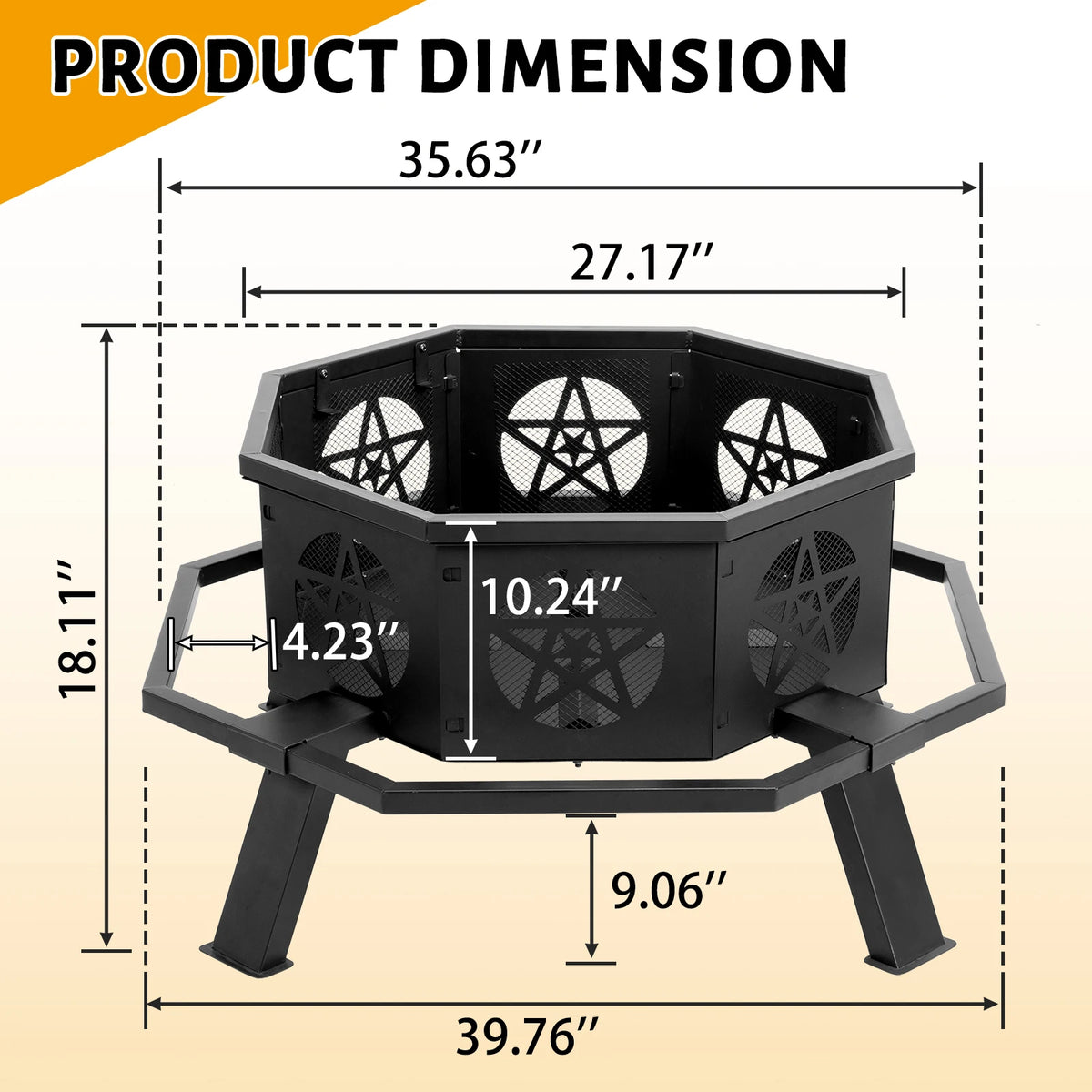 Octagonal Steel Wood Fire Pit Star Cutouts For Patio Garden