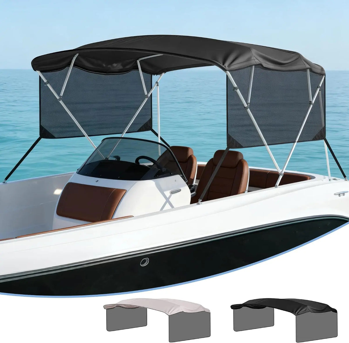 Garvee Boat Bimini Top Canopy With Waterproof Sunshade And Curtains