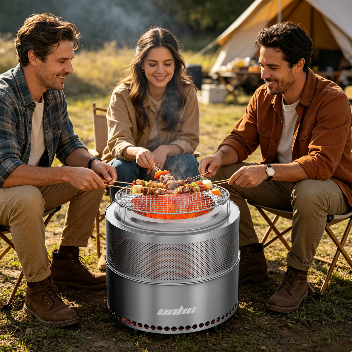 Portable Smokeless Stainless Steel Fire Pit With Grill Grate