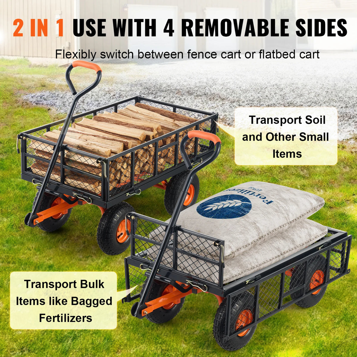 SucceBuy Heavy Duty Metal Garden Utility Dump Cart Wagon