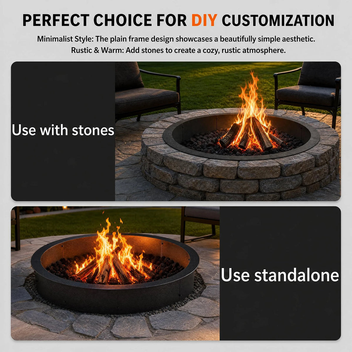 HiMiss Heavy Duty Carbon Steel Outdoor Fire Pit Insert Liner
