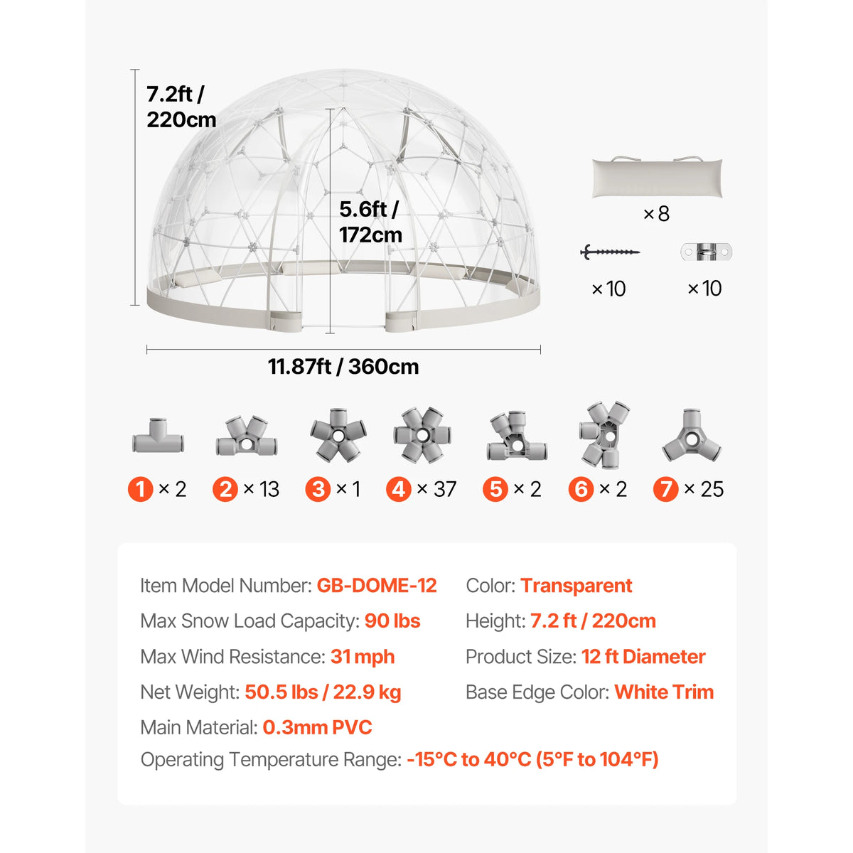 SucceBuy Weatherproof Geodesic Dome Greenhouse Tent