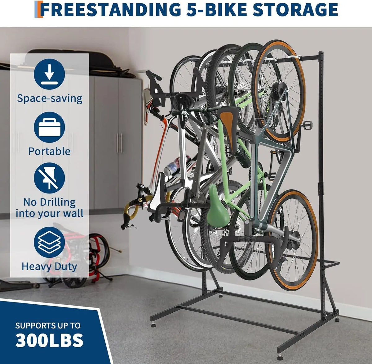 HiMISS Freestanding Bike Storage Rack Adjustable Vertical Steel Stand