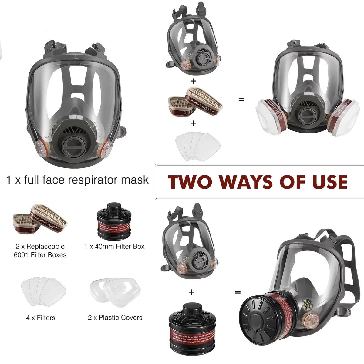 Activated Carbon Full Face Gas Mask For Industrial Safety Work
