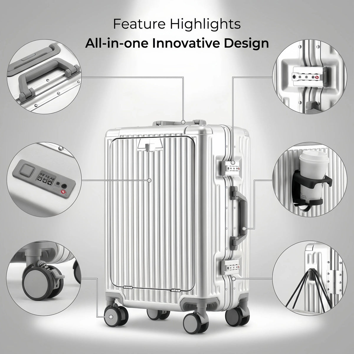 BunnyFly Aluminum Frame Front Opening Laptop Trolley Case Suitcase