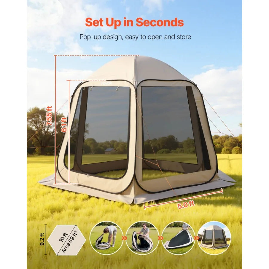 Portable Screen House Tent Pop Up Canopy Double Layer