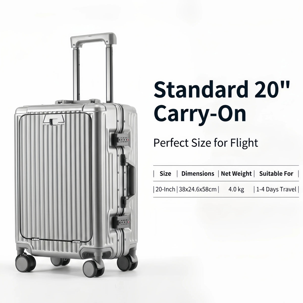 BunnyFly Aluminum Frame Front Opening Laptop Trolley Case Suitcase