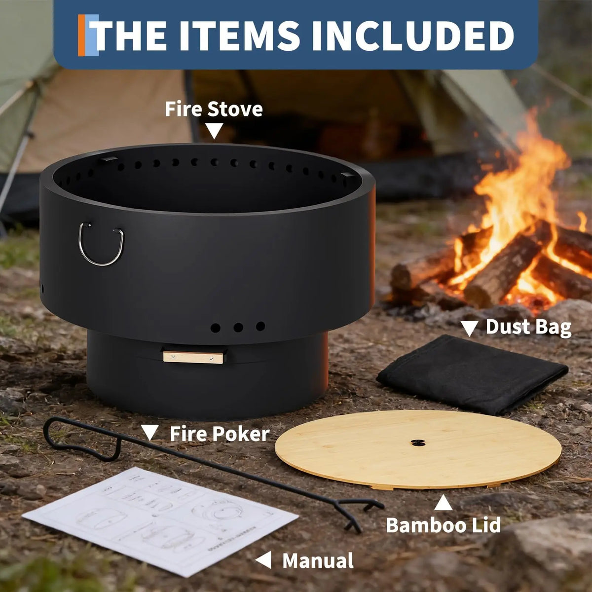 HiMISS Smokeless Outdoor Fire Pit Table With Bamboo Lid