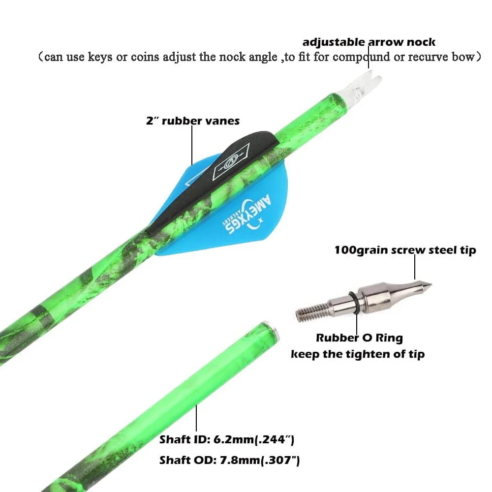 Reliable Mixed Carbon Archery Arrows Featuring Durable Rubber Feathers