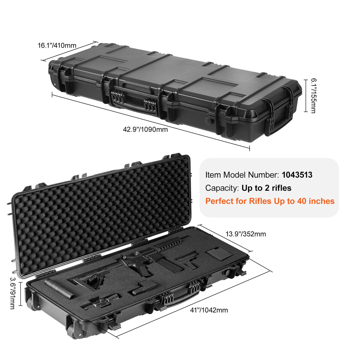 SucceBuy Hard Rifle Case Waterproof Shockproof Protective Storage