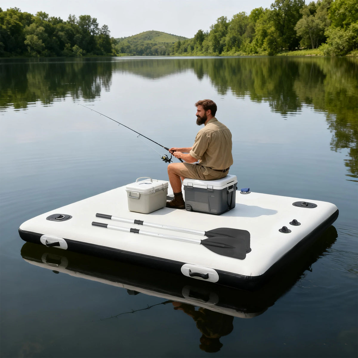Inflatable Floating Fishing Platform Foldable Raft For Angling And Travel