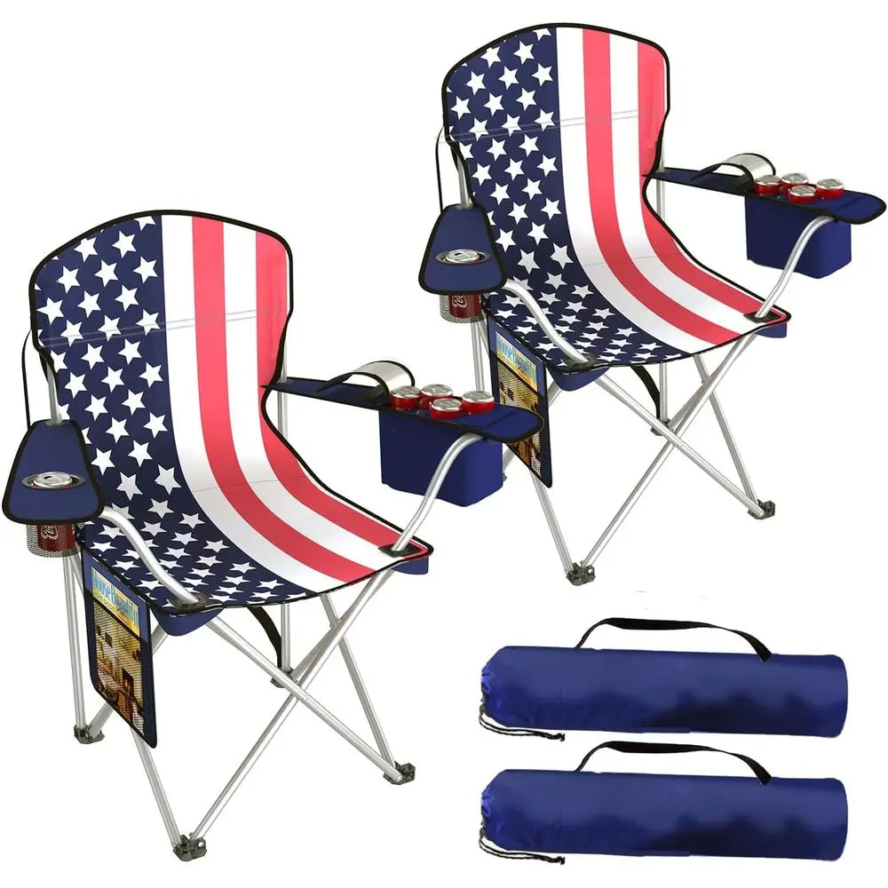 Portable Camping Chair With Cooler Pouch Cup Holder And Storage Bag