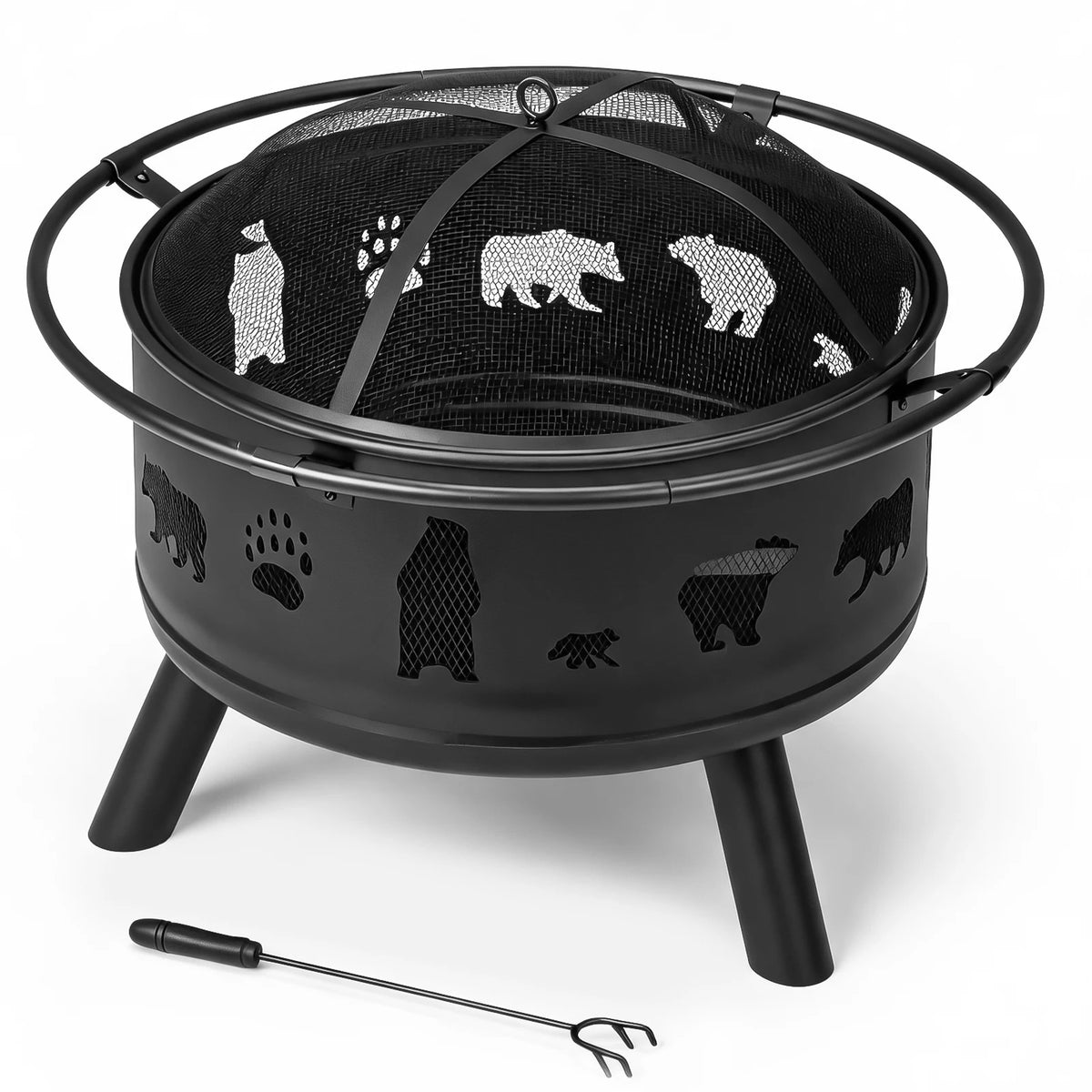 Heavy Wrought Iron Wood Burning Fire Pit With Spark Screen