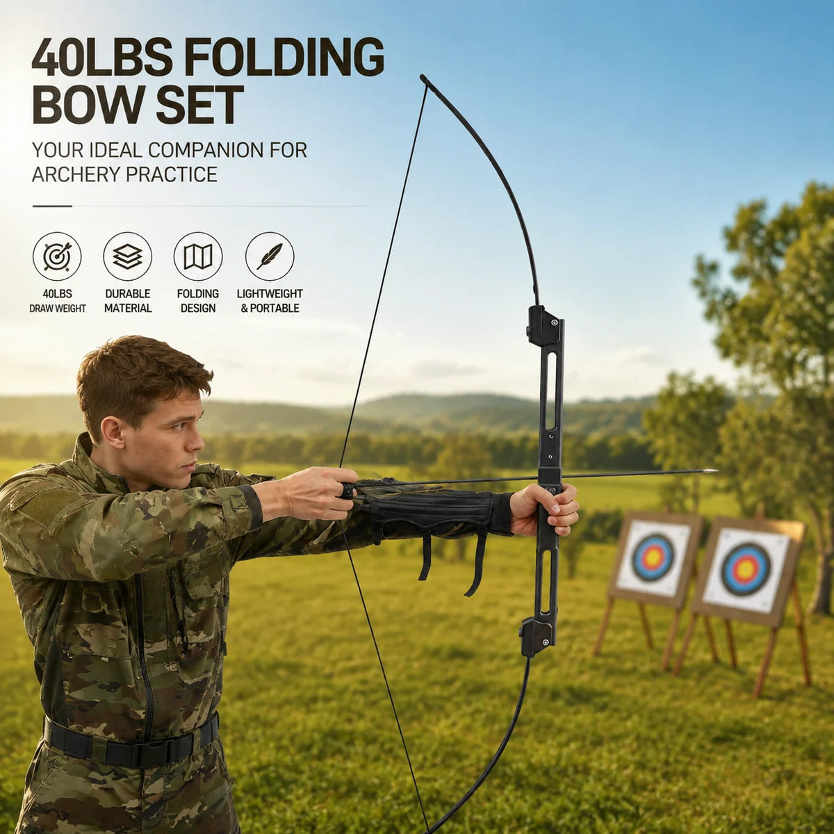 Portable Aluminum Folding Bow And Arrow Set For Archery Practice