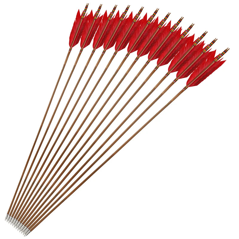Traditional Bamboo Archery Arrows With Turkey Feathers For Bow Hunting