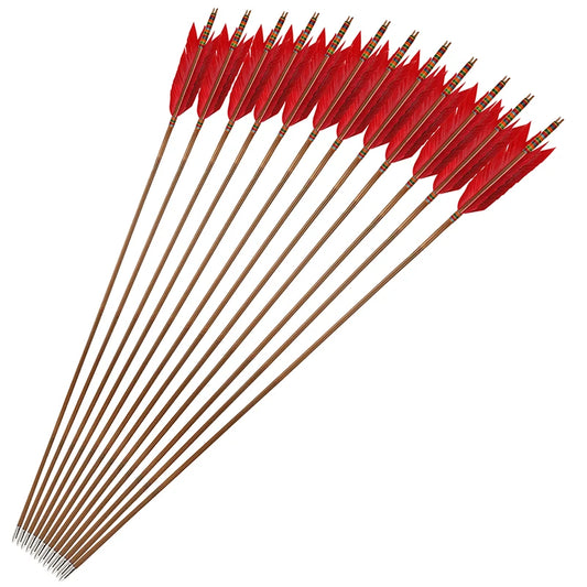 Traditional Bamboo Archery Arrows With Turkey Feathers For Bow Hunting