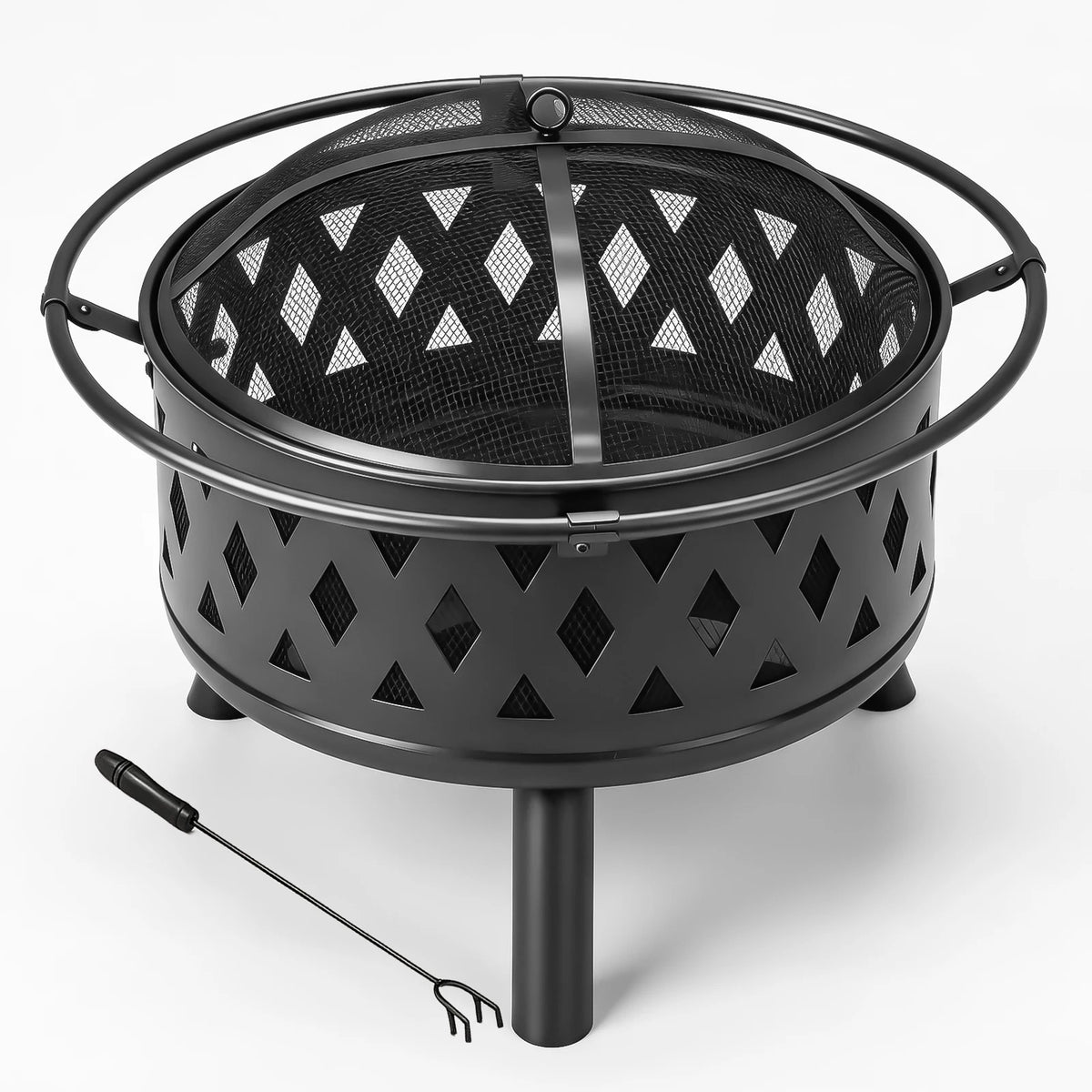 Heavy Duty Wrought Iron Outdoor Fire Pit With Spark Screen