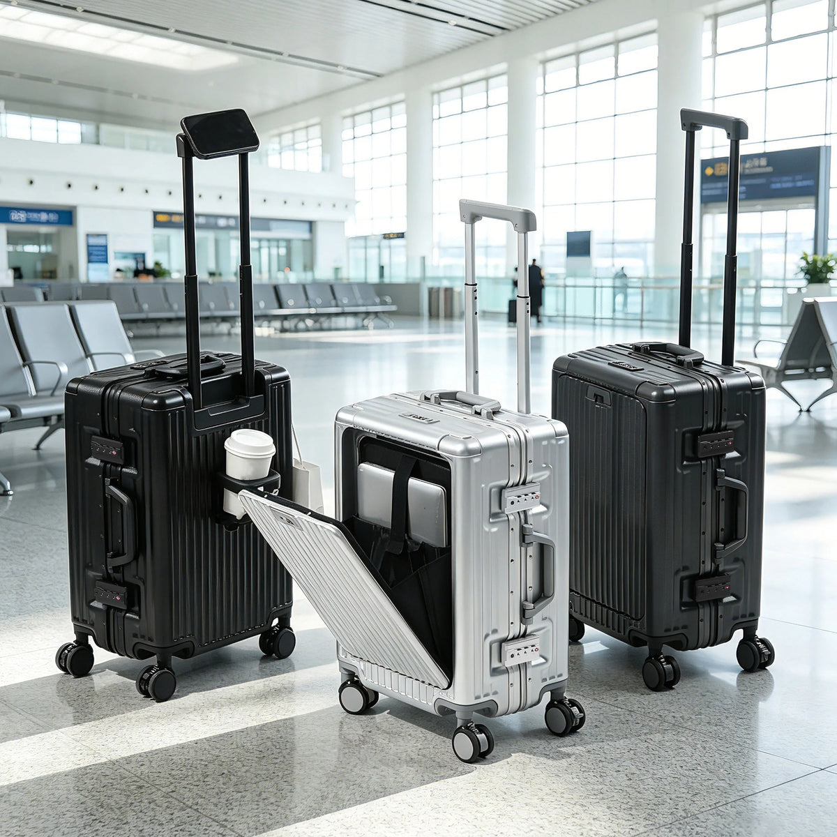 BunnyFly Aluminum Frame Front Opening Laptop Trolley Case Suitcase