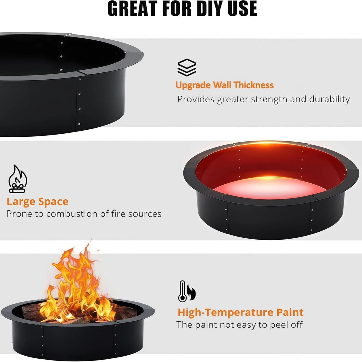Heavy Duty Steel Fire Pit Ring Liner Outdoor Wood Burning