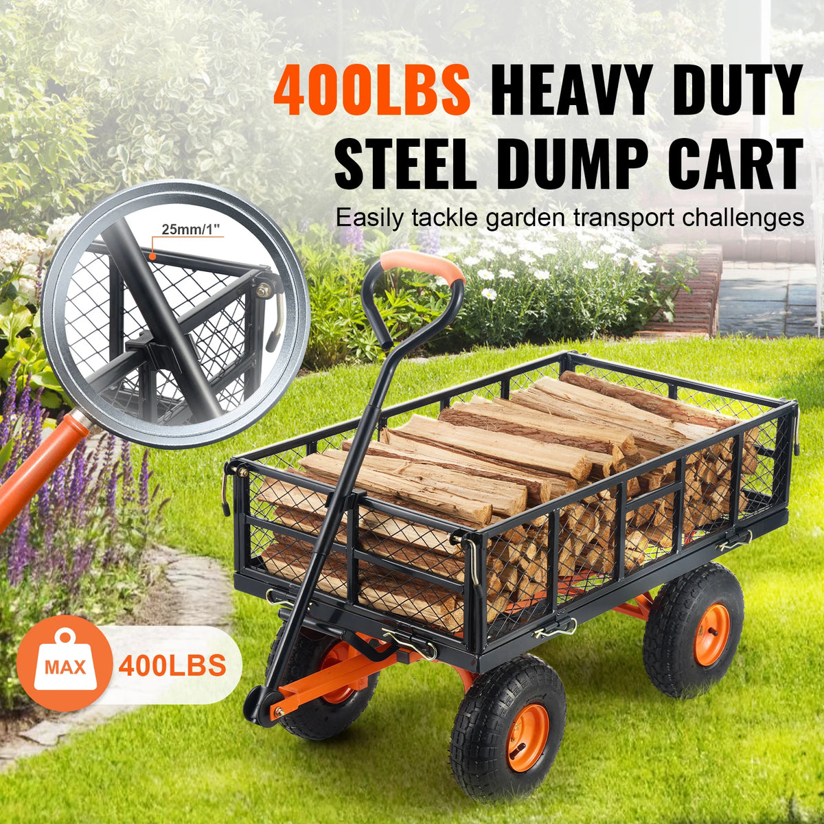 SucceBuy Heavy Duty Metal Garden Utility Dump Cart Wagon