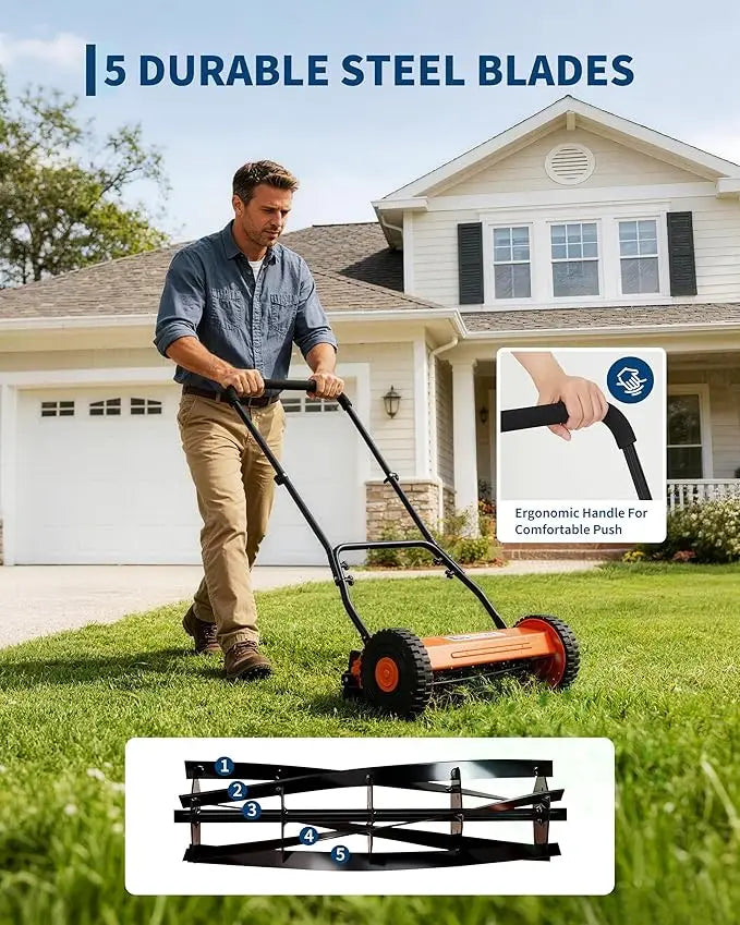 Manual Push Lawn Mower Without Grass Catcher for Yard Use