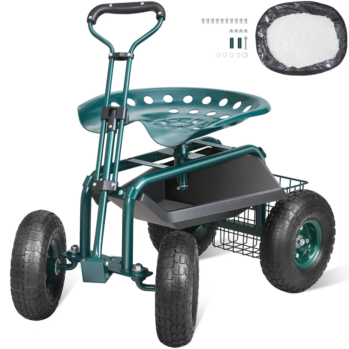SucceBuy Rolling Garden Cart Seat With Swivel Wheels