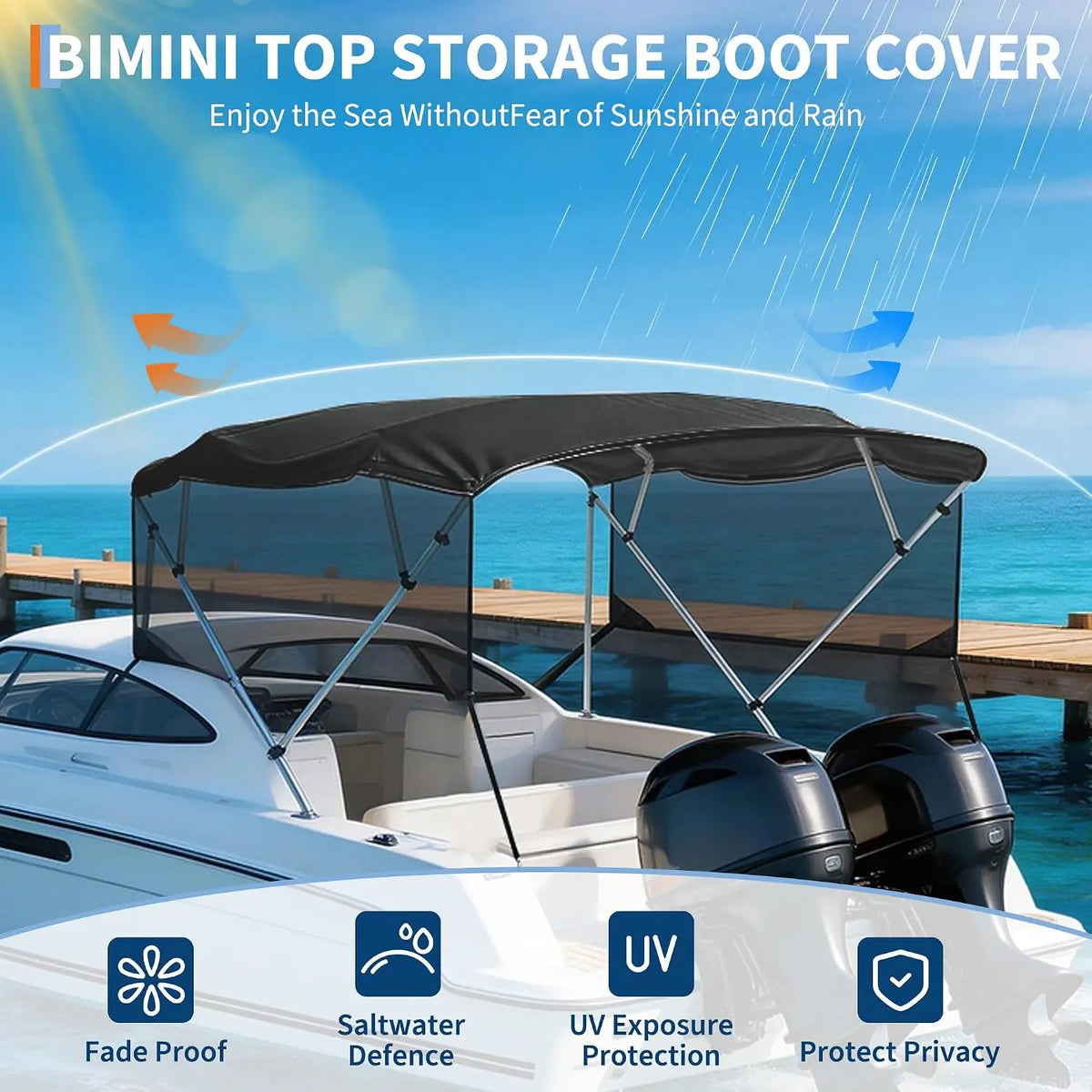 Garvee Boat Bimini Top Canopy With Waterproof Sunshade And Curtains