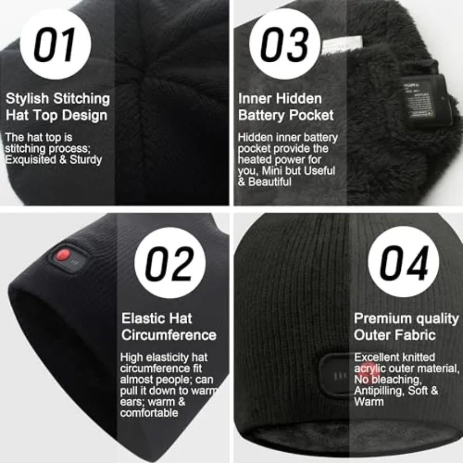 Rechargeable Heated Winter Beanie Hat For Outdoor Activities
